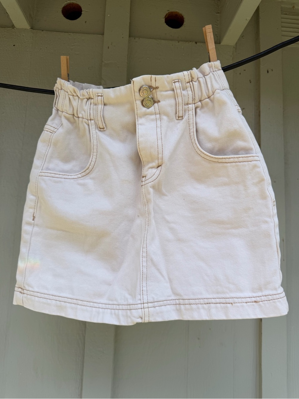 Top Shop Elastic-Waist Cream Denim Skirt